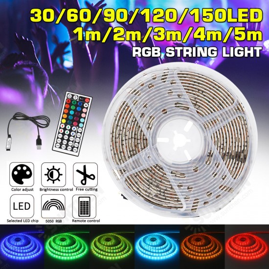 Waterproof USB 5050 RGB LED Strip Light Color Changing Tape Flexible Kitchen Lamp DC5V + 44Keys Remote Control