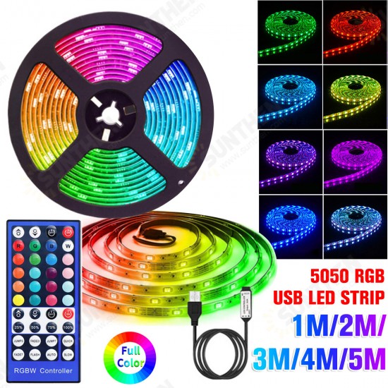 1-5M 5050 RGB USB LED Strip Light Colour Changing + 44 Keys IR Remote Control Christmas Decorations Lights