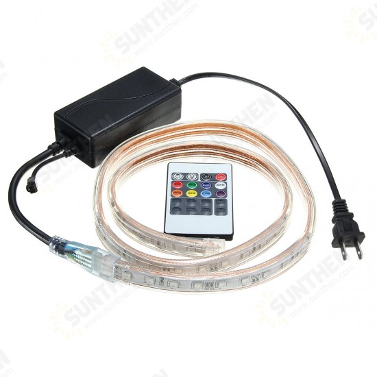 1/2/3/5M SMD5050 LED RGB Flexible Rope Outdoor Waterproof Strip Light + Plug + Remote Control AC110V