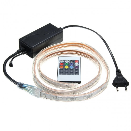 1/2/3/5M SMD5050 LED RGB Flexible Rope Outdoor Waterproof Strip Light + Plug + Remote Control AC220V
