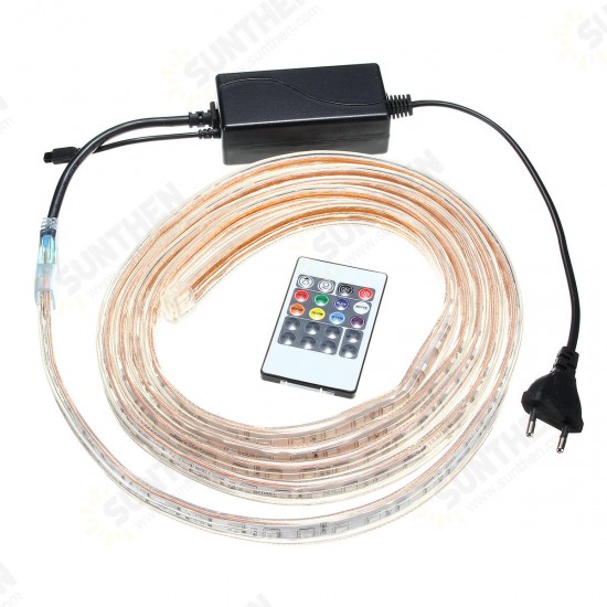 1/2/3/5M SMD5050 LED RGB Flexible Rope Outdoor Waterproof Strip Light + Plug + Remote Control AC220V