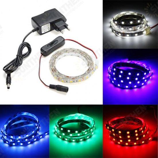 1M Flexible Waterproof 60 LED SMD5050 Strip Light Set with Switch and DC12V Power Adapter