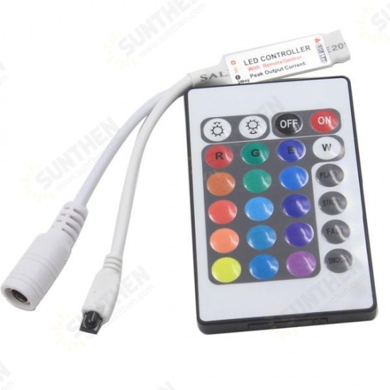 5M 3528 24W RGB 300 Non-Waterproof LED Flexible Strip Light 24 Keys IR Remote + Power Adapter DC12V