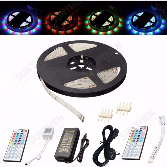 5M 3528 SMD 300LED RGB Waterproof Flexible Strip Light 44 keys Remote Control EU Plug DC12V