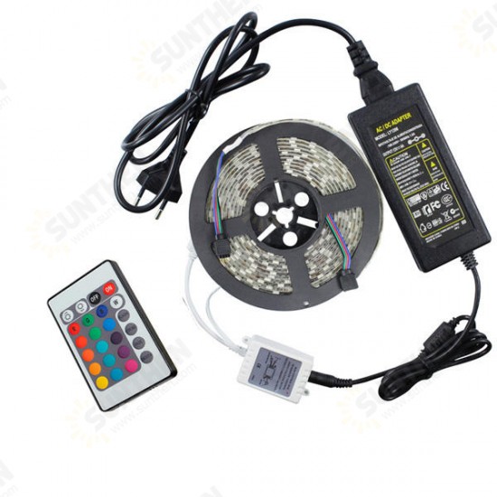 5M 5050 RGB Waterproof 300 LED Flexible Rope Strip Light + 24 Key Controller + 12V Power Adapter