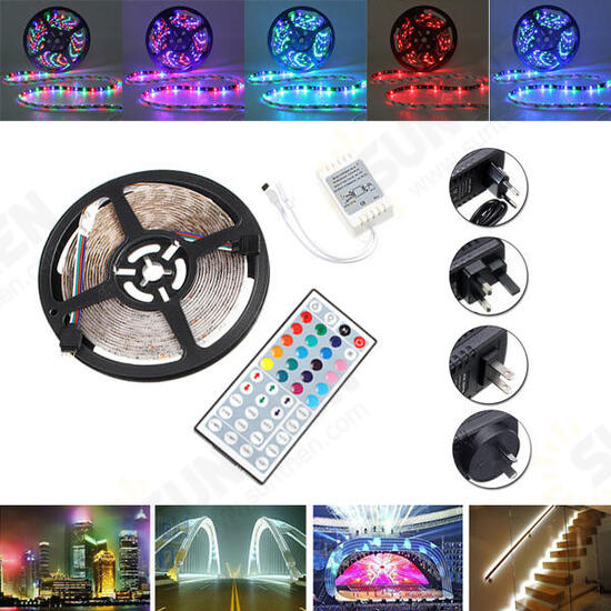 5M SMD 3528 RGB 300 LED Waterproof Strip Light For Xmas Holiday Decor Power Supply DC12V