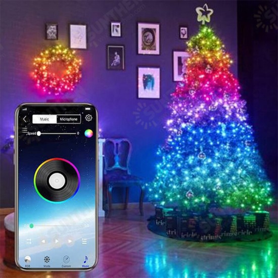 USB Fairy Lights LED String Music Sync Bluetooth APP Phone Indoor Outdoor Twinkle 32.8FT Hanging Curtain String Lights Color Changing Starry Lights