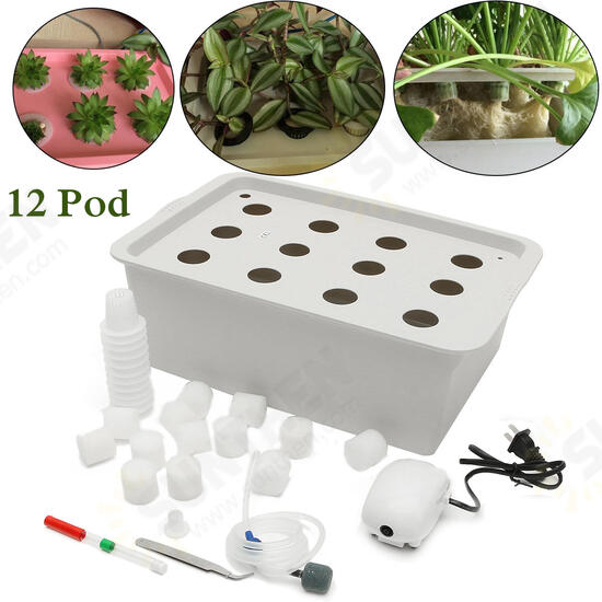 220V Hydroponic System Kit 12 Holes DWC Soilless Cultivation Indoor Water Planting Grow Box