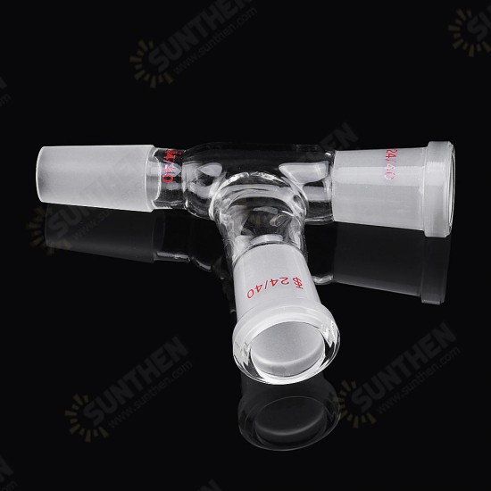 24/40 Three Way Glass Adapter 75 Degree Bent Distillation Head Lab Chemistry Glassware