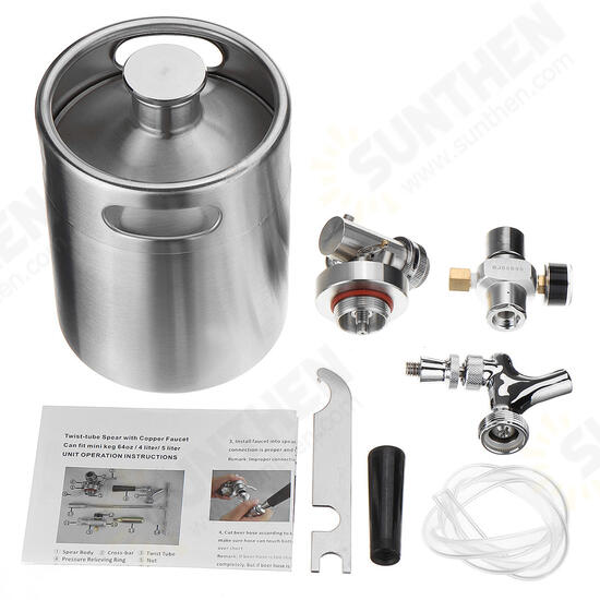 2/4/5L Homebrew Growler Mini Keg Stainless Steel Bar Beer Wine Making Tools Valve