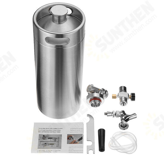 2/4/5L Homebrew Growler Mini Keg Stainless Steel Bar Beer Wine Making Tools Valve