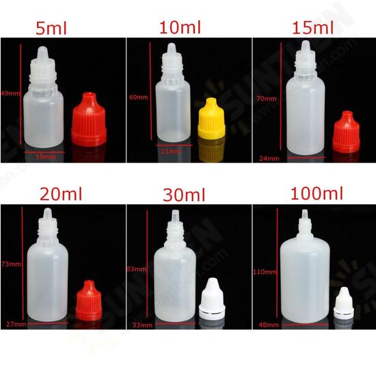 5-100ml Empty Plastic Dropper Bottles