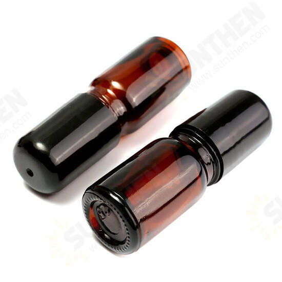 5mL Empty Brown Amber Glass Roll on Bottle Refillable Metal Roller Ball Essential Oil Liquid Bottle