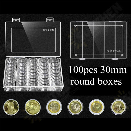 Coins Holder Storage Box Hold 100Pcs 30mm Round Coins Boxes Plastic Protector