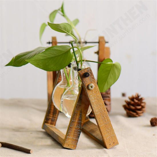 Wooden Stand Glass Terrarium Container Hydroponic System Plant Planter Flower Pot Desk Decoration