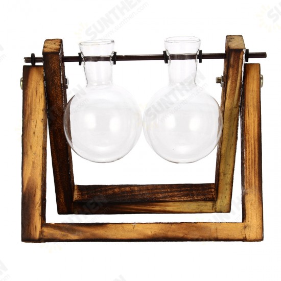 Wooden Stand Glass Terrarium Container Hydroponic System Plant Planter Flower Pot Desk Decoration