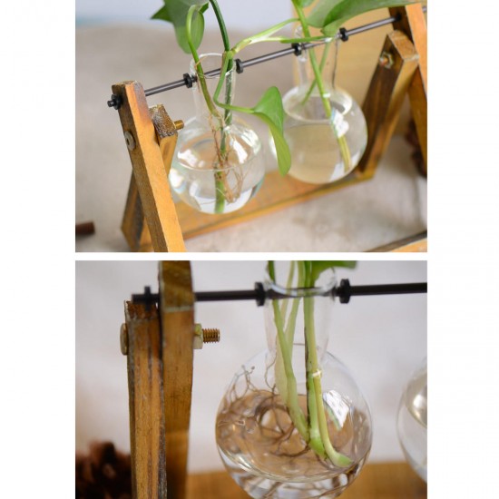 Wooden Stand Glass Terrarium Container Hydroponic System Plant Planter Flower Pot Desk Decoration