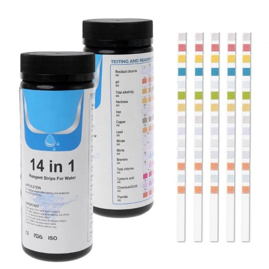 100PCS Upgrade 14-in-1 Drinking Water Check Strip Tap Water Quality Check Strip For Check Hardness PH Bromine Nitrate Water Quality Check