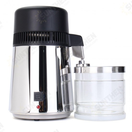 110V 4L Pure Water Distiller 750W Stainless Steel Purifier Filter Machine w/ Glass Container