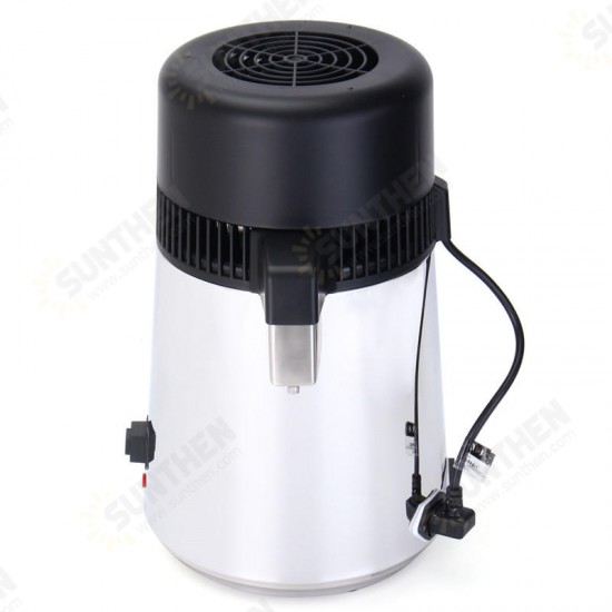 110V 4L Pure Water Distiller 750W Stainless Steel Purifier Filter Machine w/ Glass Container