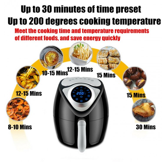 1700W Electric Air Fryer Digital Timer Temp Control 6.1 Quart Oil-free Touch Screen Fried Food for Home Fast Food