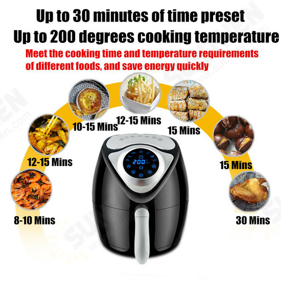 1700W Electric Air Fryer Digital Timer Temp Control 6.1 Quart Oil-free Touch Screen Fried Food for Home Fast Food