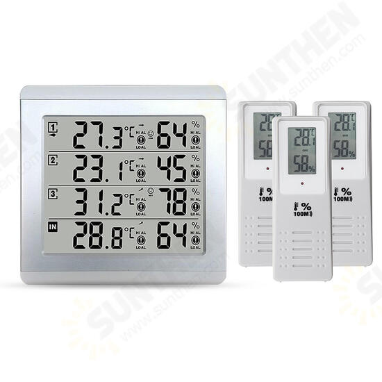 3 Sensors Wireless Digital Alarm Thermometer Indoor Outdoor Audible Indicator