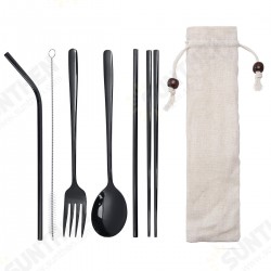 Portable 304 Stainless Steel Drinking Straw Spoon Reusable Straws Fork Chopsticks Brush Combination Set Portable 304 Stainless Steel Drinking Straw Spoon Reusable Straws Fork Chopsticks Brush Combination Set