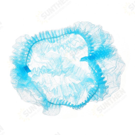 100pcs Non Woven Disposable Hair Shower Cap Pleated Anti Dust Lab Hat Blue