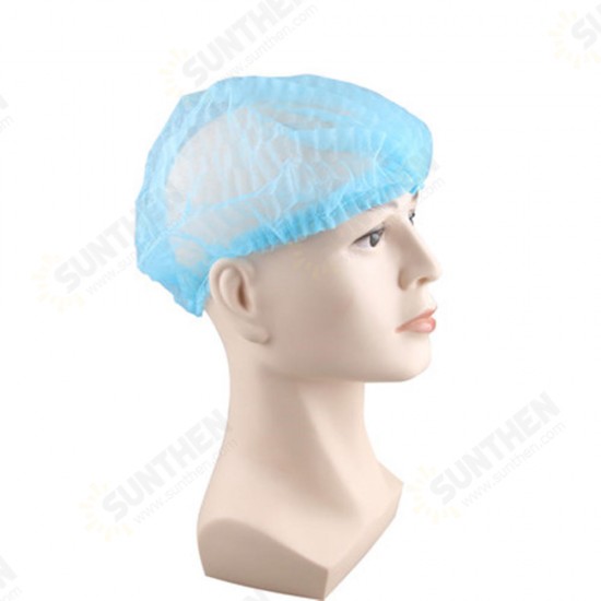 100pcs Non Woven Disposable Hair Shower Cap Pleated Anti Dust Lab Hat Blue