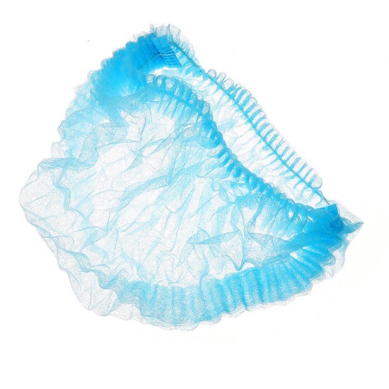 100pcs Non Woven Disposable Hair Shower Cap Pleated Anti Dust Lab Hat Blue