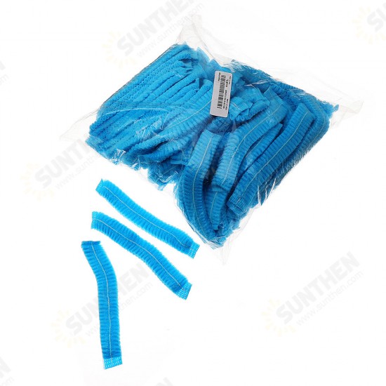 100pcs Non Woven Disposable Hair Shower Cap Pleated Anti Dust Lab Hat Blue