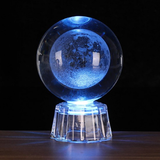 Moon Crystal Ball With Light Effect Base 3D Engraving Colorful Ornaments Crafts Desktop Decorations