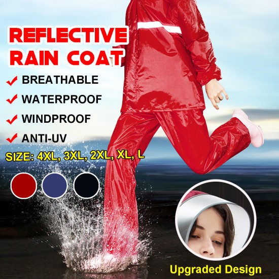 Adults Raincoat Mens Rain Long Pants Anti-UV Riding Cover Rainsuit Jacket & Hat