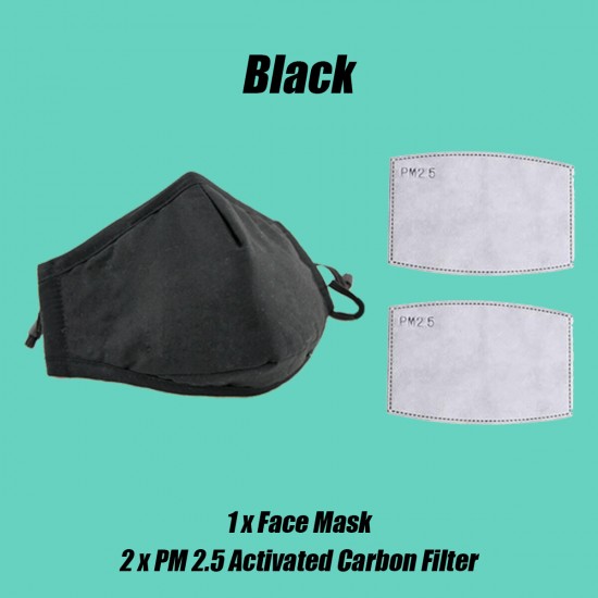 Cotton Anti-Dust Face Mask Cover Reusable PM2.5 Respirator with Filters Ear Loop
