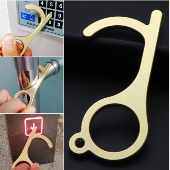 Portable Alloy Anti-Contact Elevator Opening Door Handle Opener Anti-bacterial Keychain Not Dirty Hand Isolation Tool