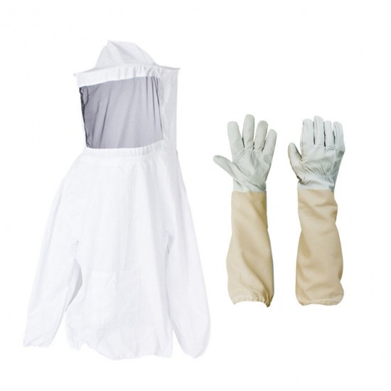 Protective Clothing for Beekeeping Professional Ventilated Full Body Bee Keeping Suit with Leather Gloves White Color