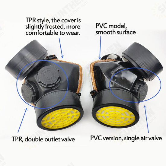 Tpr Double Gas Valvee Double Tank Gas Mask Chemical Paint Anti-smoke Dust Pesticide Pesticide Smoke Protection Mask Dustproof