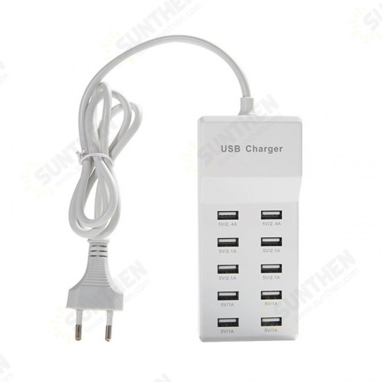 10 Port USB Tablet Charger EU Plug 5V 2.4A Wall Charger Hubs for Samsung HuTablets Phone Pad Fast Charging 5V 1A