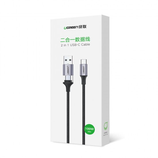 US314 2-In-1 PD 100W Fast Charing Cable Type-C to USB 2.0 / Type-C Data Cable 5A 480Mbp/s 1M Quick Charging & Data Transfer Adapter for Laptop Phone