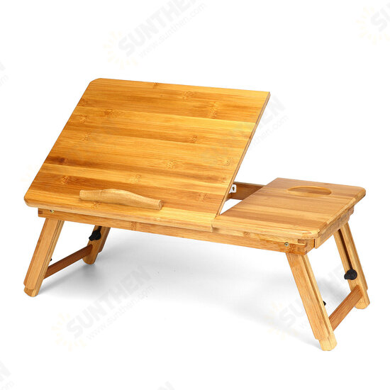 Adjustable Laptop Desk Large Bed Tray Tilting Top Foldable Table Multi-tasking Stand Breakfast Serving Bamboo Table