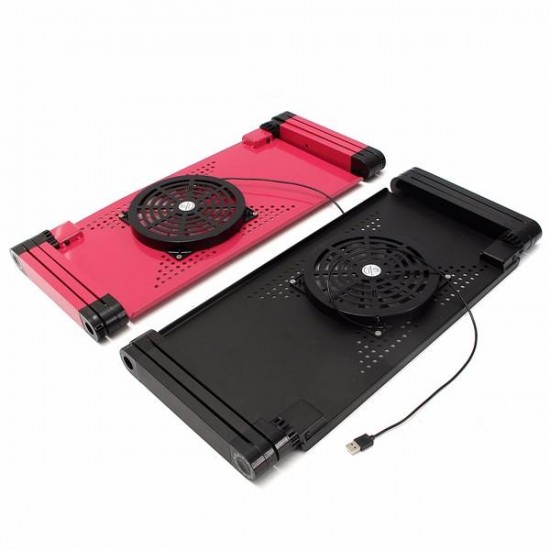 Foldable Laptop Table Stand Portable Adjustable Stand Bed Tray with Cooling Fan and Mouse Pad