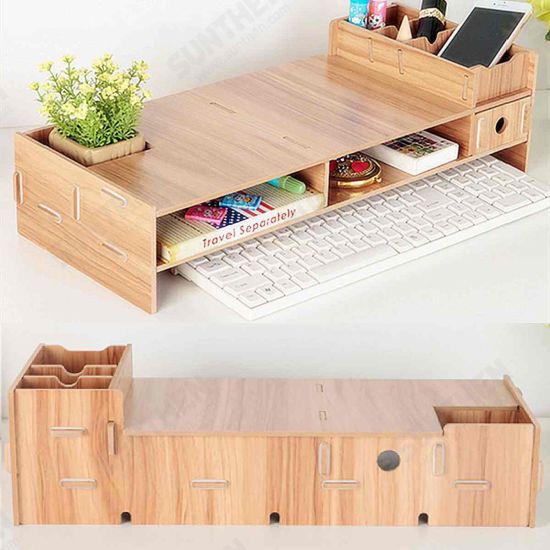 Multi-function Desktop Laptop Stand Computer Monitor Stand Computer Screen Riser Wood Shelf For Notebook TV