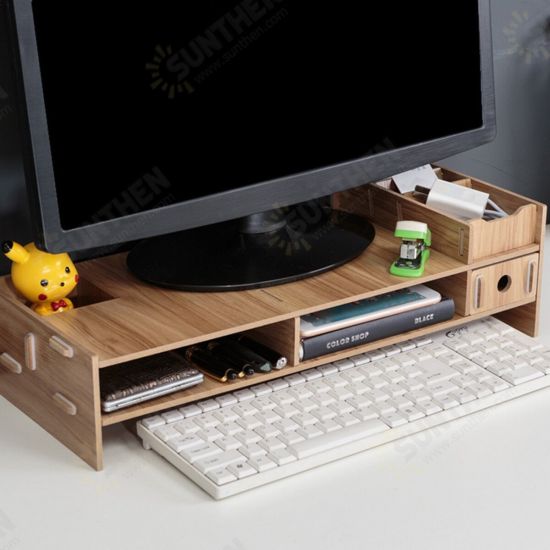 Multi-function Desktop Laptop Stand Computer Monitor Stand Computer Screen Riser Wood Shelf For Notebook TV