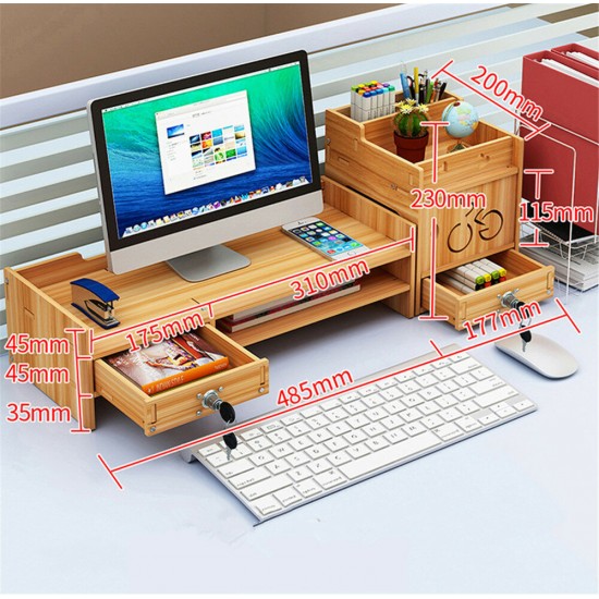 Multi-function Desktop Monitor Stand Computer Laptop Screen Riser Wood Shelf Desk Storage Holder