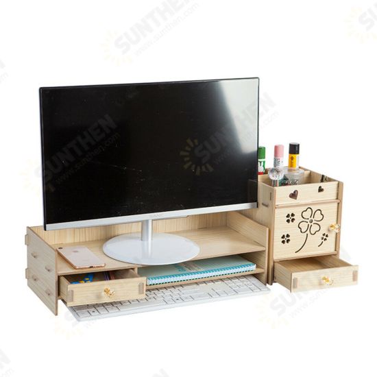 Multi-function Desktop Monitor Stand Computer Laptop Screen Riser Wood Shelf Desk Storage Holder