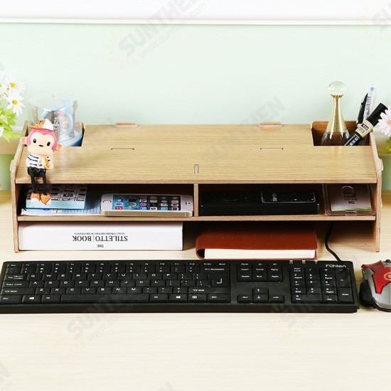 Wood Laptop Stand Accessories Storage Display Monitor Raising Bracket Neck Protection Shelf