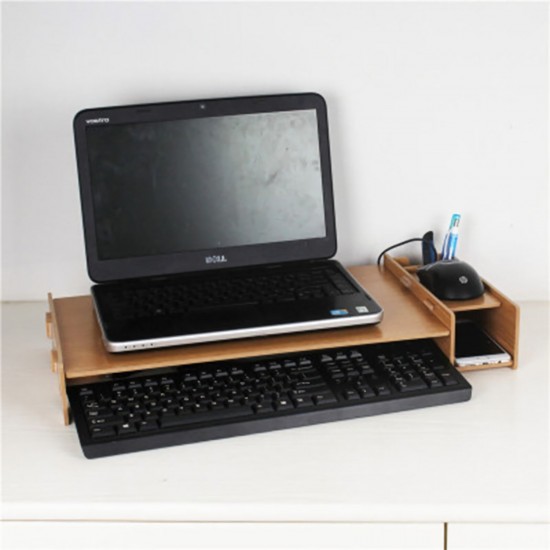 Wooden Laptop Stand Desktop Riser storage Drawer Organizer 2 Tiers Computer Stand Ofiice Supply For Home Office