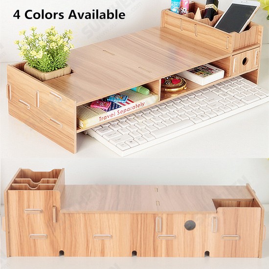 Wooden Monitor Bracket Stand Desktop Storage Shelf Laptop Stand Computer Screen Rack Desk PC Riser Holder Organizer