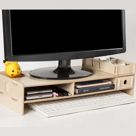 Wooden Monitor Bracket Stand Desktop Storage Shelf Laptop Stand Computer Screen Rack Desk PC Riser Holder Organizer
